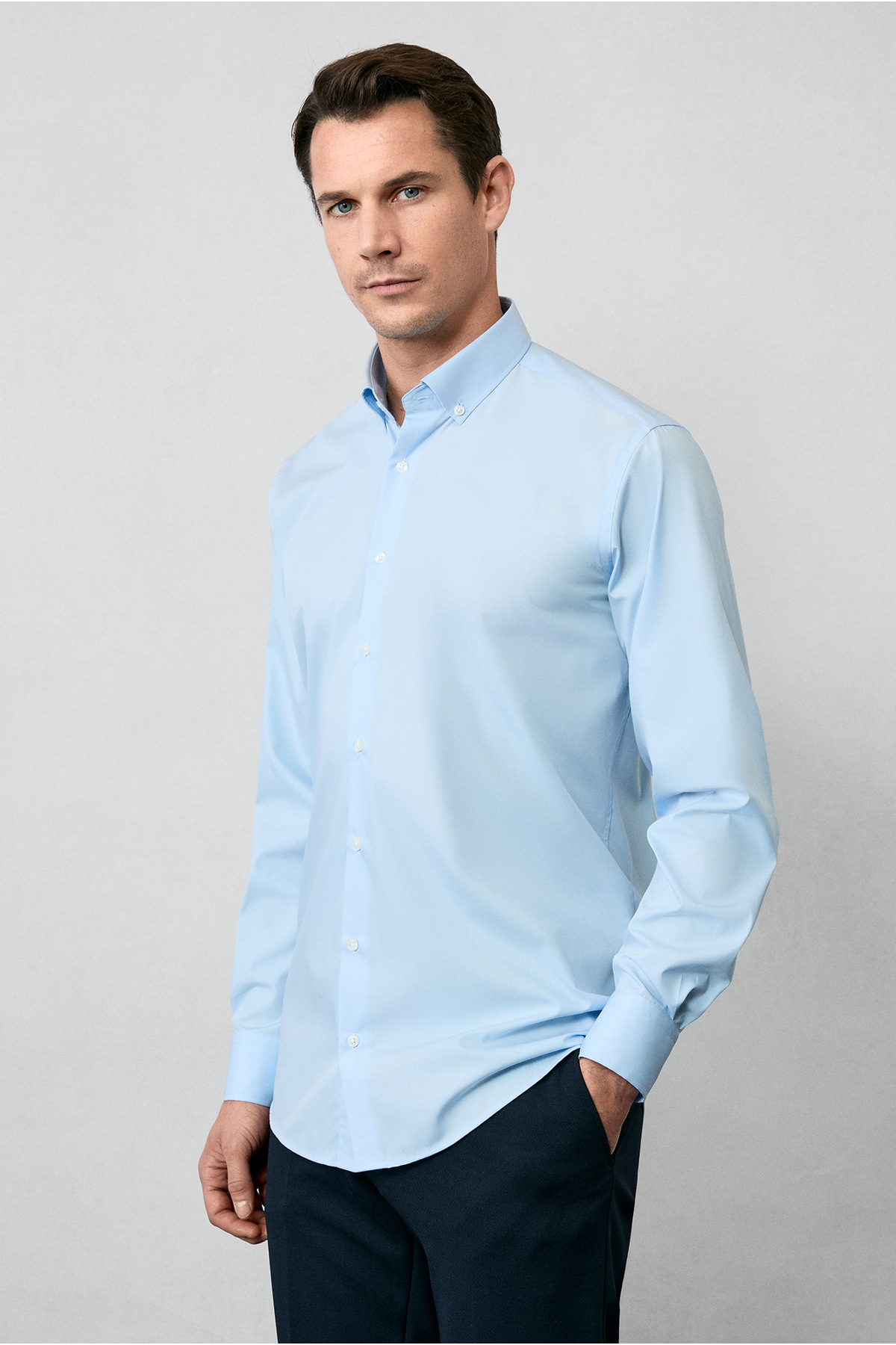 Kiğılı Uzun Kol Regular Fit Düğmeli Yaka Pamuklu Non Iron Ütü Gerektirmeyen Gömlek görsel 6