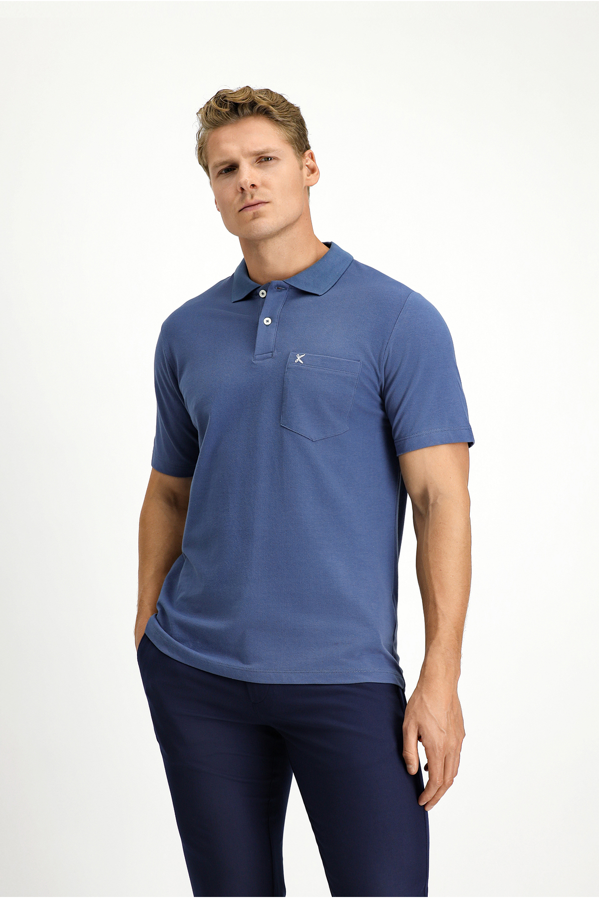 Kiğılı Polo Neck Regular Fit Pocketed Embroidered 100% Cotton T-Shirt