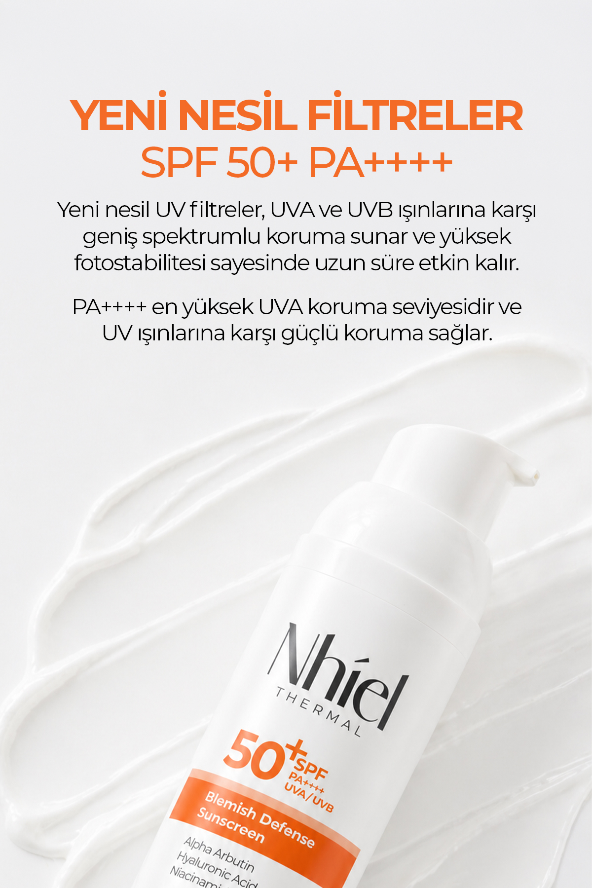 Leke Karşıtı ve Bariyer Güçlendirici SPF 50+ PA++++ Güneş Kremi 50 ml (Yeni Nesil Filtreler, Alfa Arbutin) — NT202 — تصویر 3 از 7