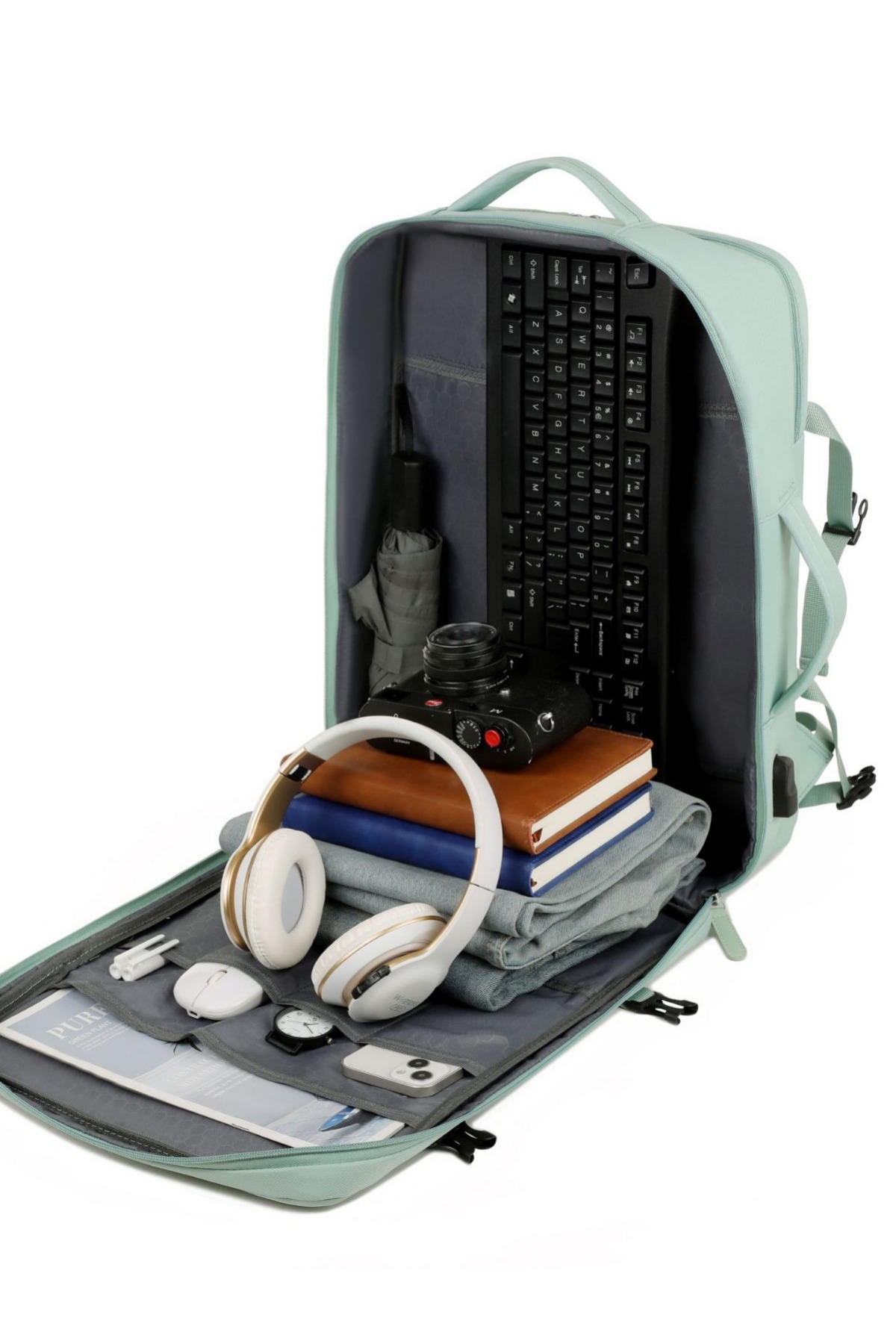 Other Seyahat Sırt Çantası Valiz Tipi USB Şarjlı Laptop Bölmeli 180 Derece Açılır Çok Bölmeli görsel 7
