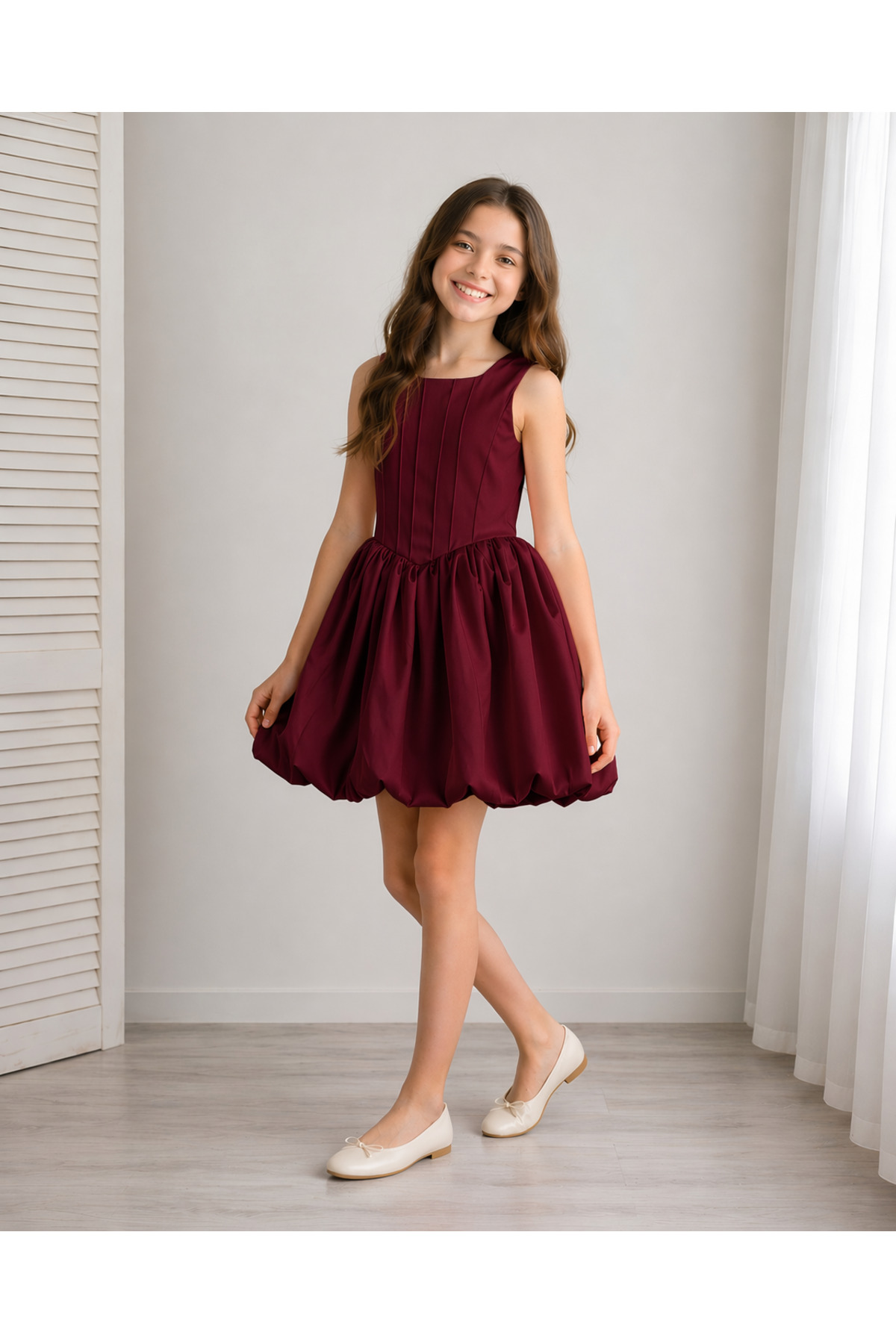 Asel Kids BALON ETEK ELBİSE ARKASI BİRİTLİ RAHAT KALIP