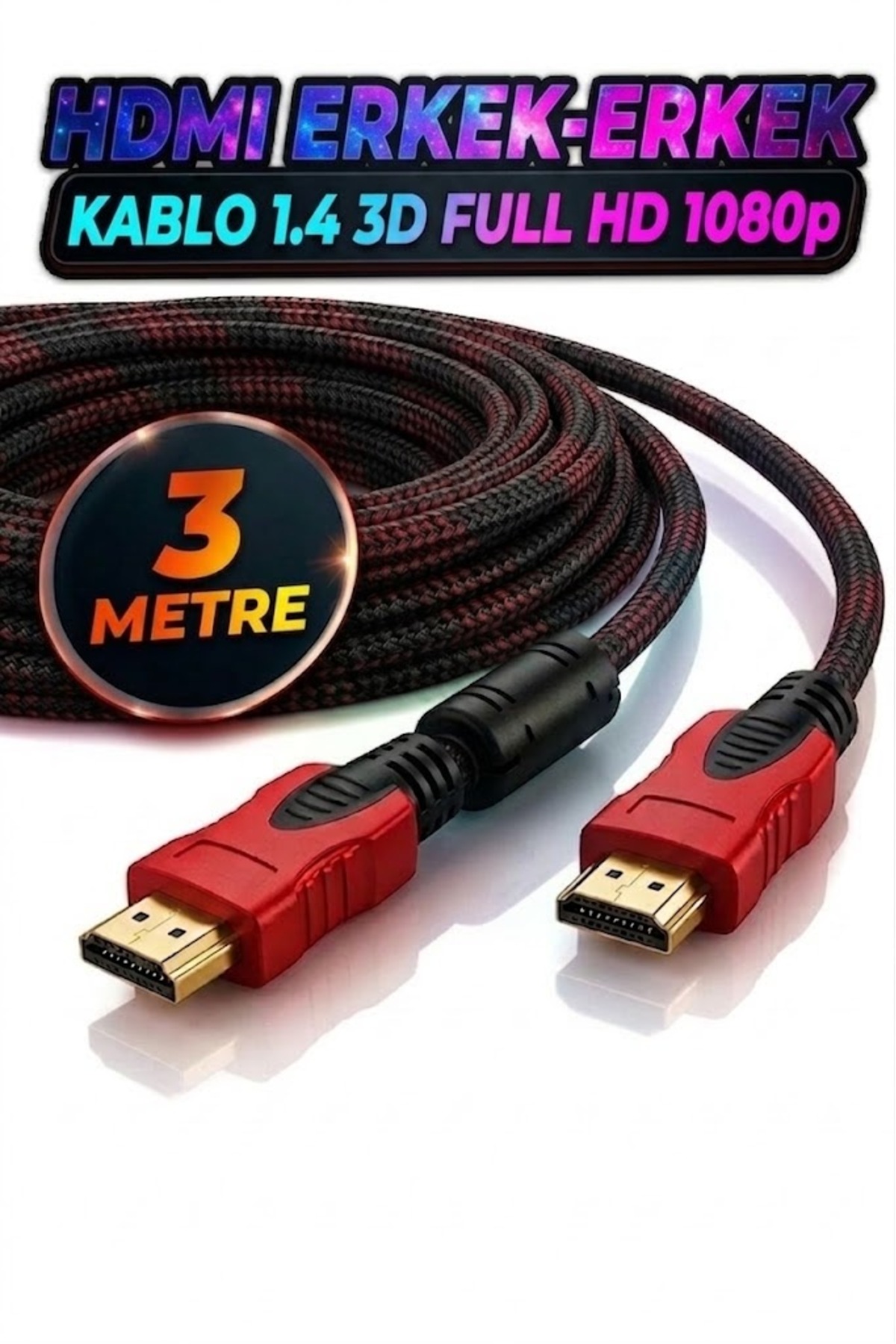 3 Metre 3mt HDMI 1.4 Örgülü Kablo Sargılı HDTV HDMI Kablo 1080p Hdmı Uyumlu Hdmı Dijital Kablo Tv Bilgisayar Yüksek Hızlı 3m Hd Kablo