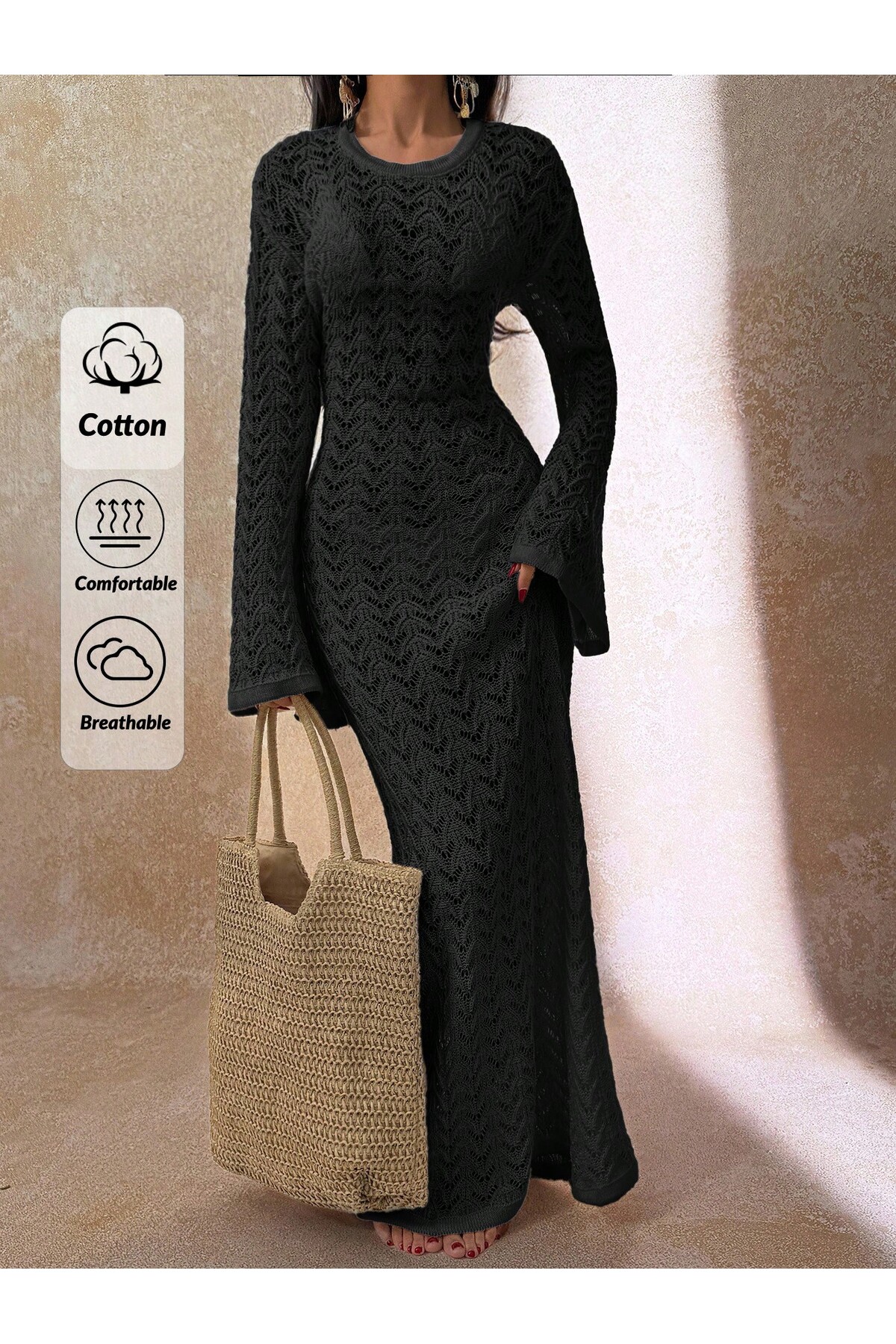 PATTERNED LONG COTTON AJURLU BEACH DRESS