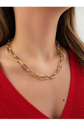 xUPING Kadın Gold Renk Ataç Zincir Kolye – Şık Modern Günlük Kombin Kolyesi