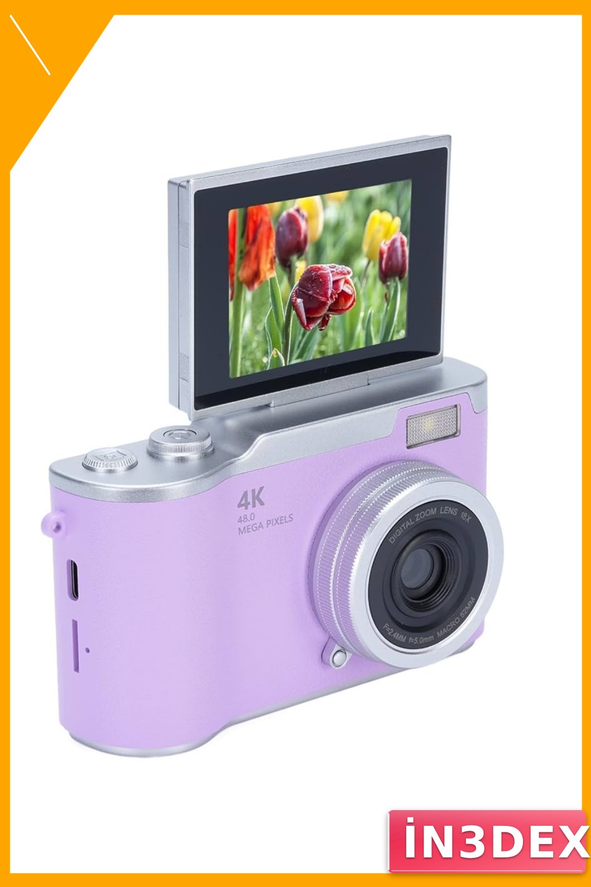 4K Video Dijital Kompakt Kamera 48 MP Flip Ekranlı Fotoğraf Makinesi