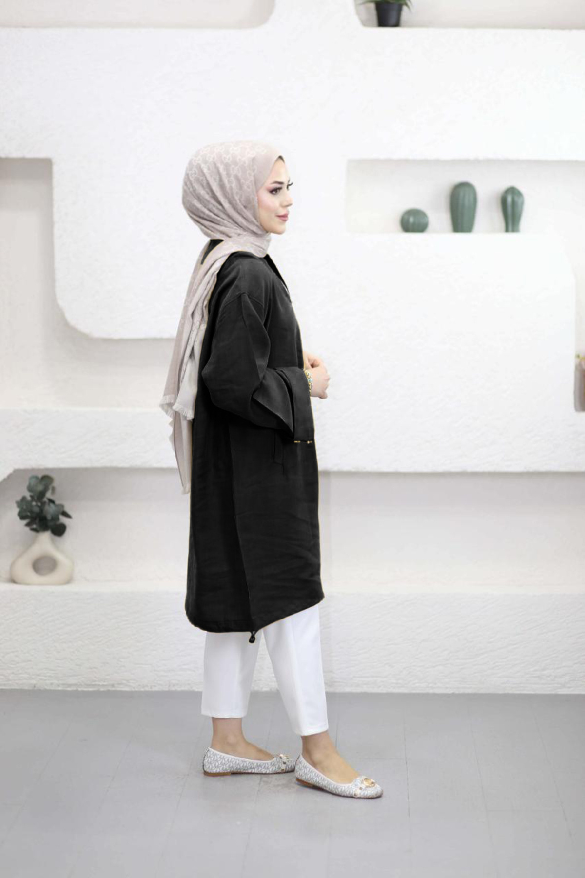 Suede Style 6346 - Rahat Fermuarlı Cepli Kol Düğme Detaylı Uzun Tunik görsel 3