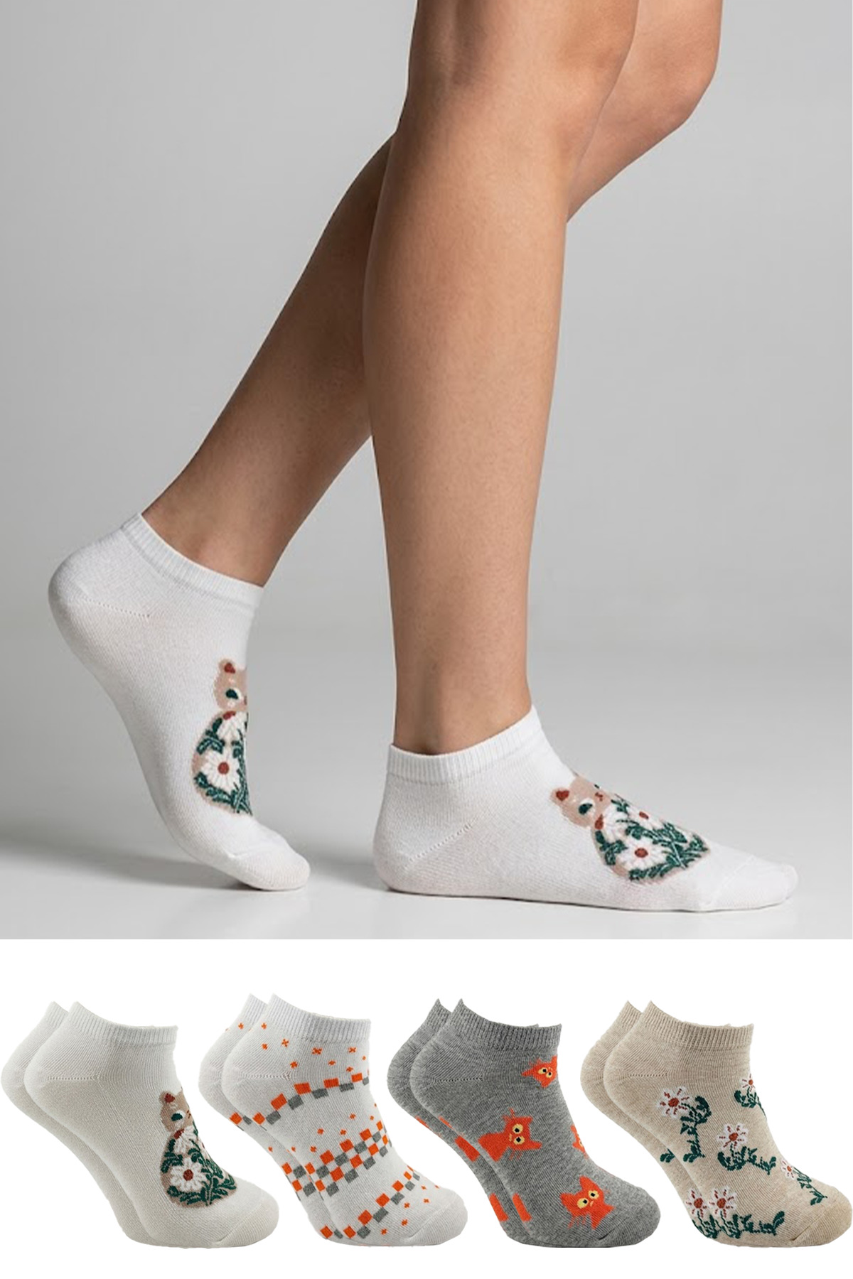 Women's Toe Seamless Cotton Booties Socks Colorful 4-Pack
