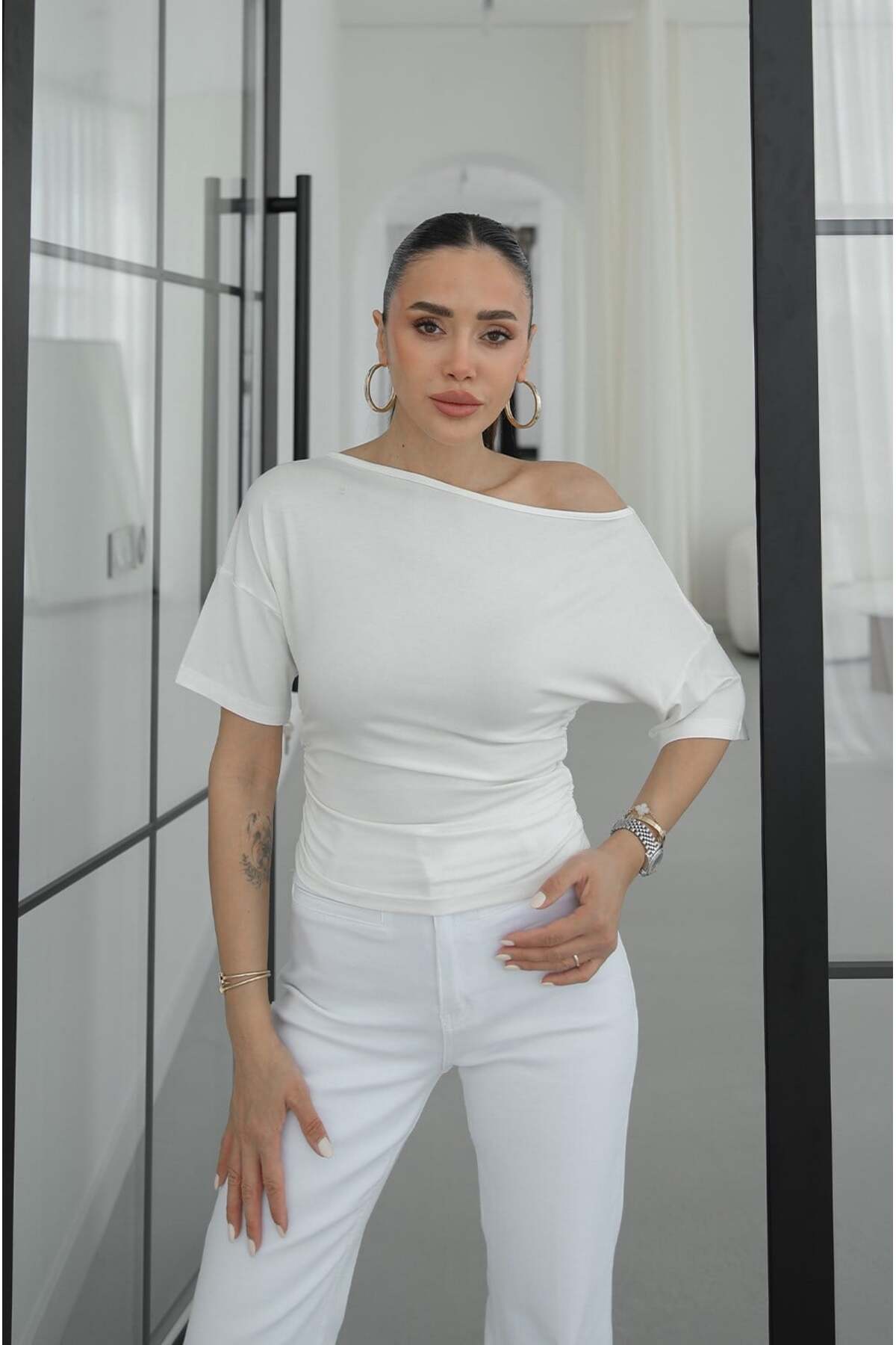 Ecru Lenni Wide Neck Blouse