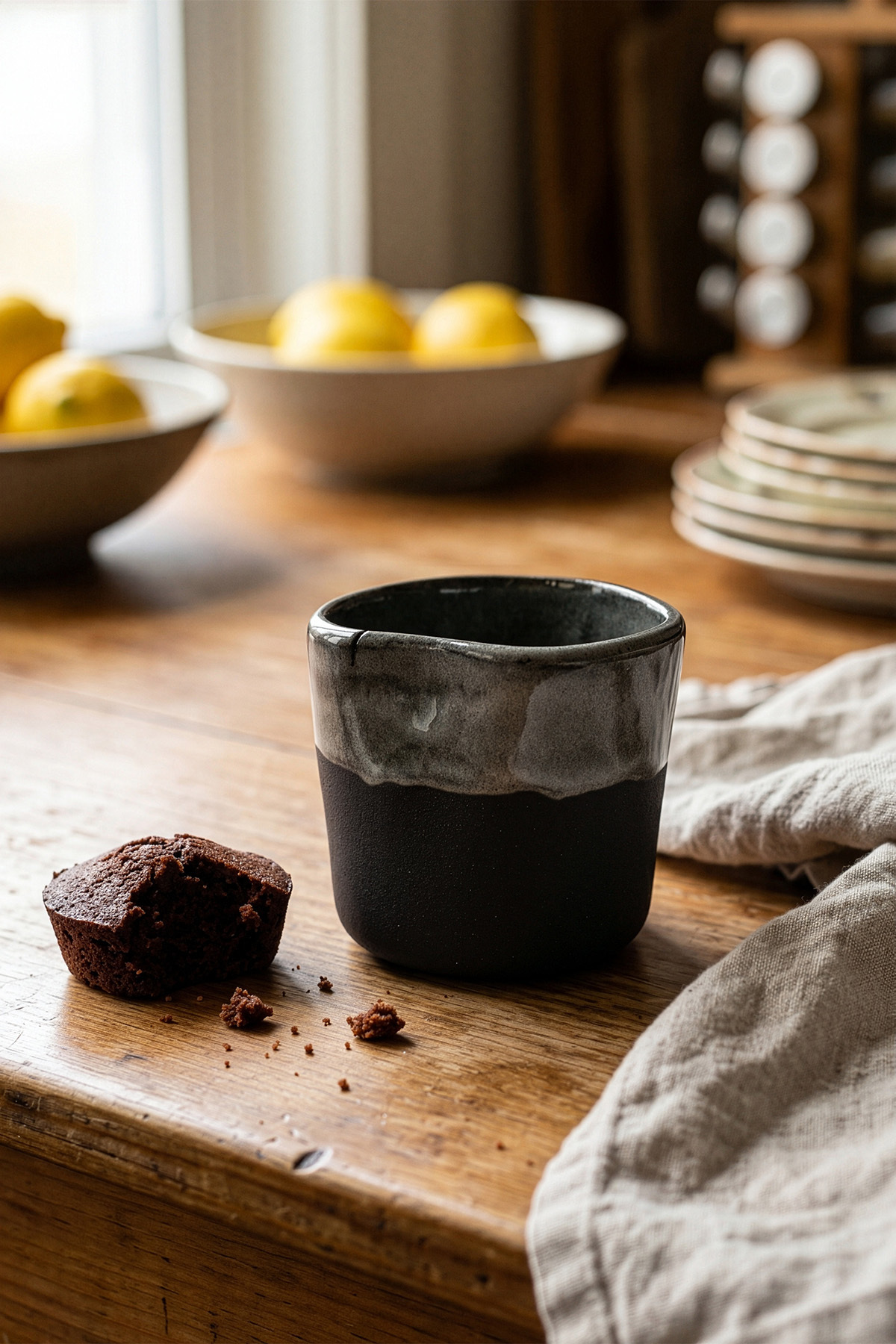 Koza Home Must Siyah Beyaz Stoneware El Yapımı Mug Fincan 2Li Set