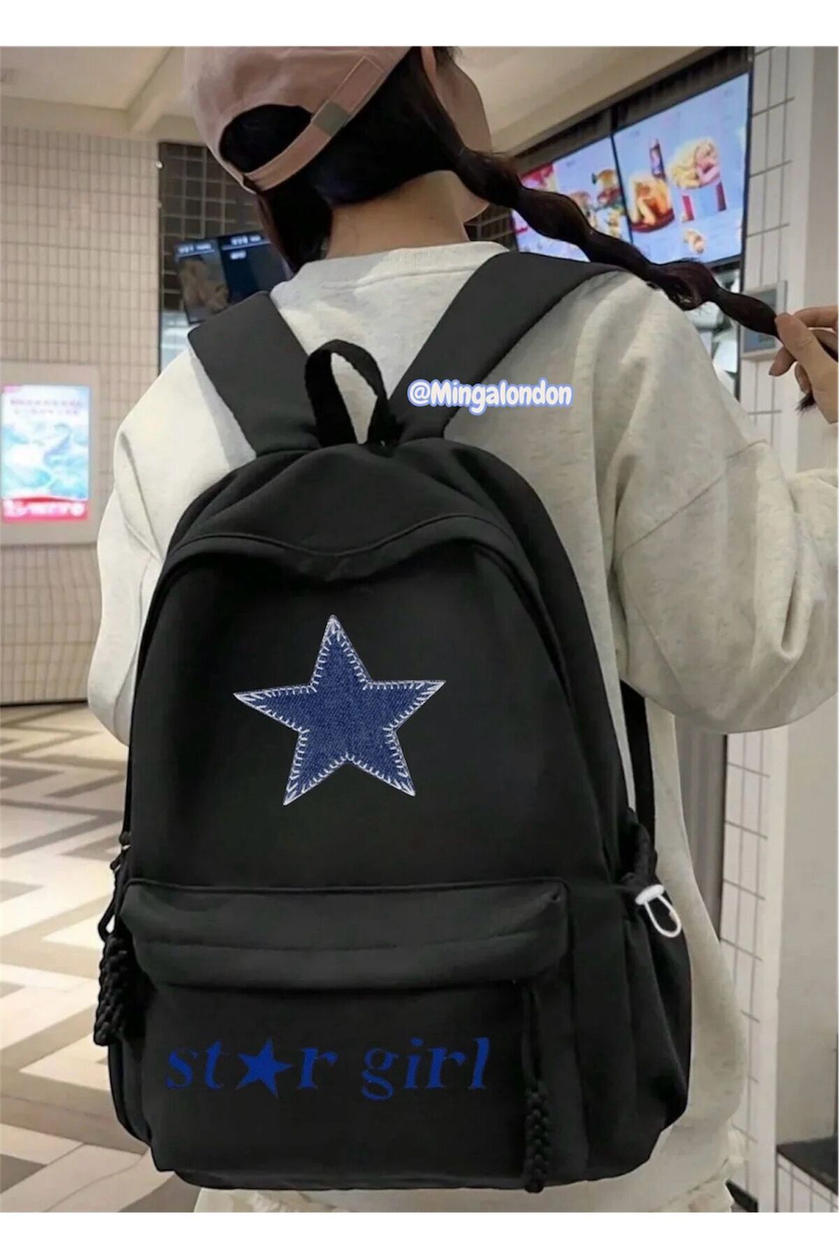 Genel Markalar Blue StarGırl Detail Baskılı Okul, Dershane, Kurs Sırt Çantası-Mingalondon