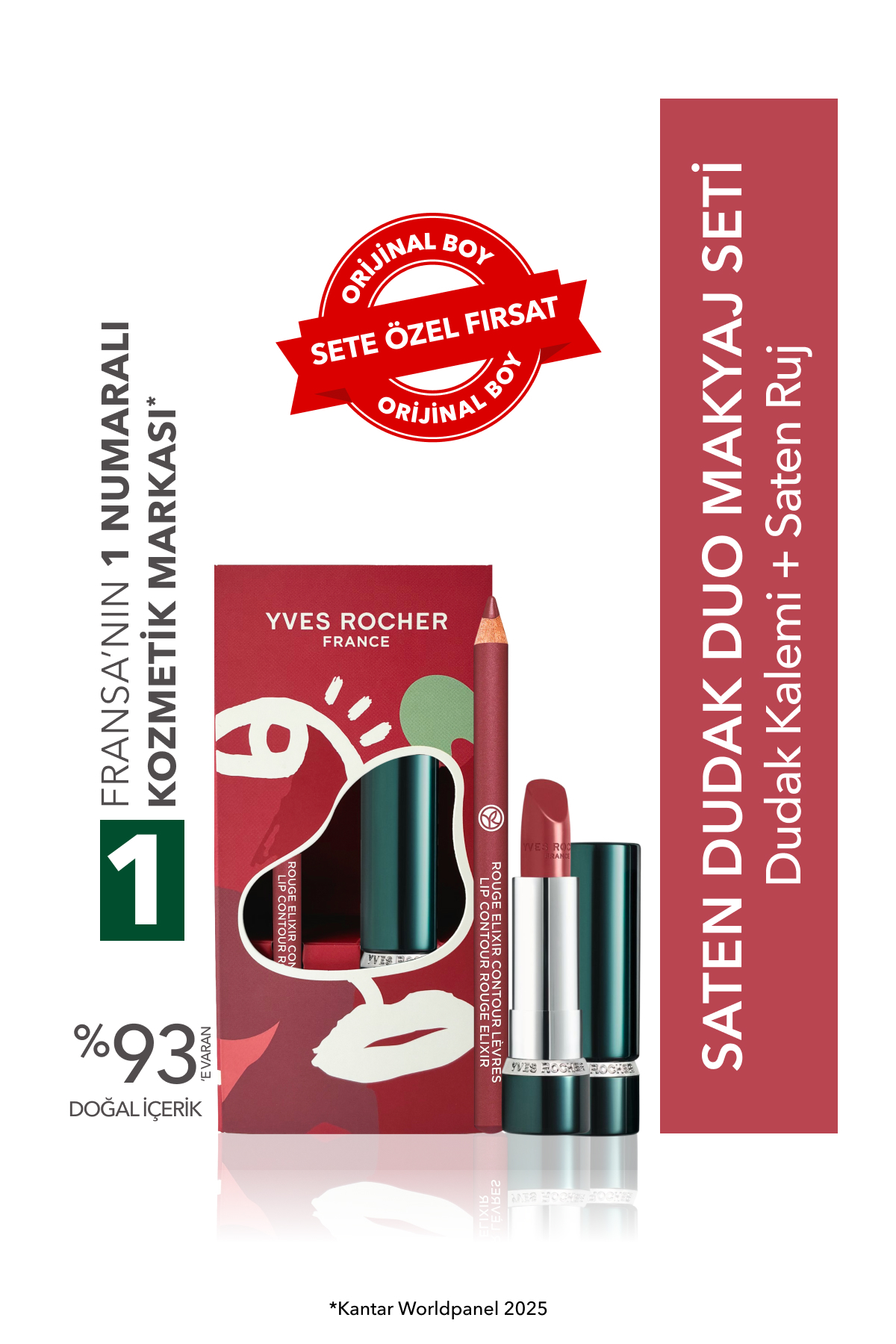 Yves Rocher Saten Dudak Duo Makyaj Seti-Dudak Kalemi -Eflatun & Saten Ruj -Nude Açelya Çiçeği - Fiyatı, Yorumları
