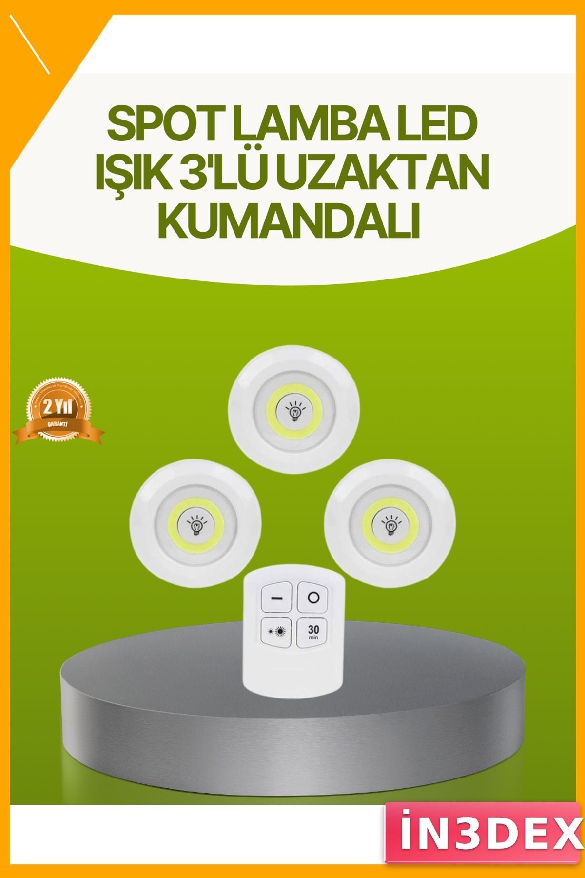 Kablosuz Uzaktan Kumandalı 3'lü LED Spot Lamba Seti Yapışkanlı