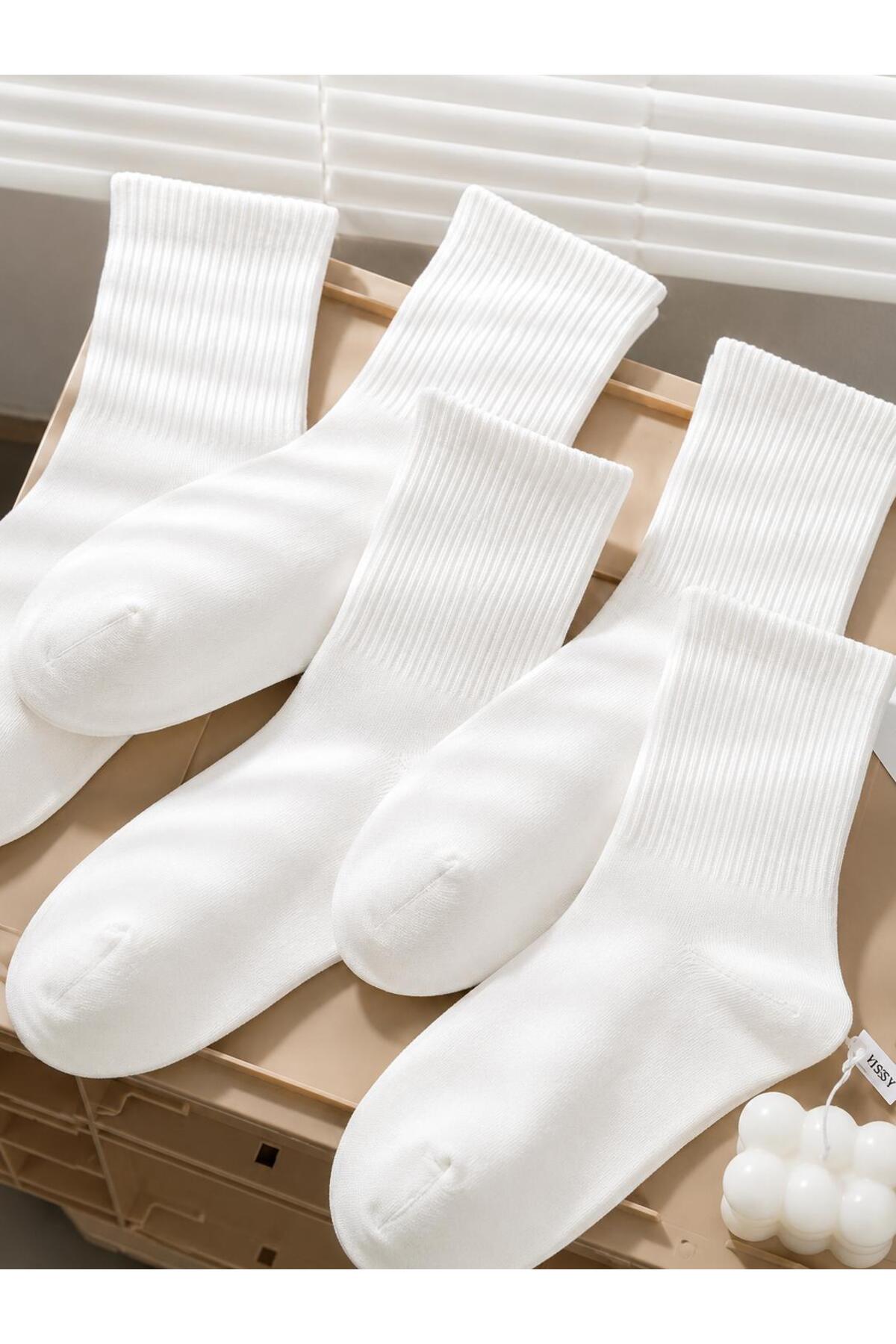Sky Socks 8'li Ekonomik Paket Beyaz Pamuklu Unisex Tenis Çorap Seti