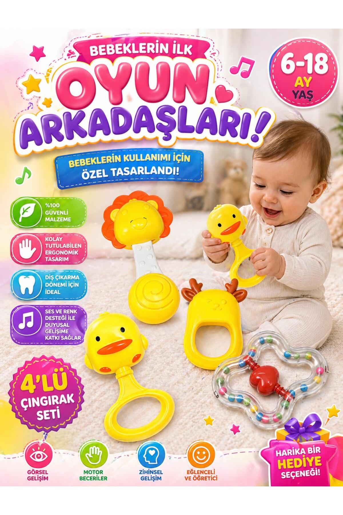 4pcs Baby Rattle Set Teether Educational Toy 6-18 Months Baby Toy