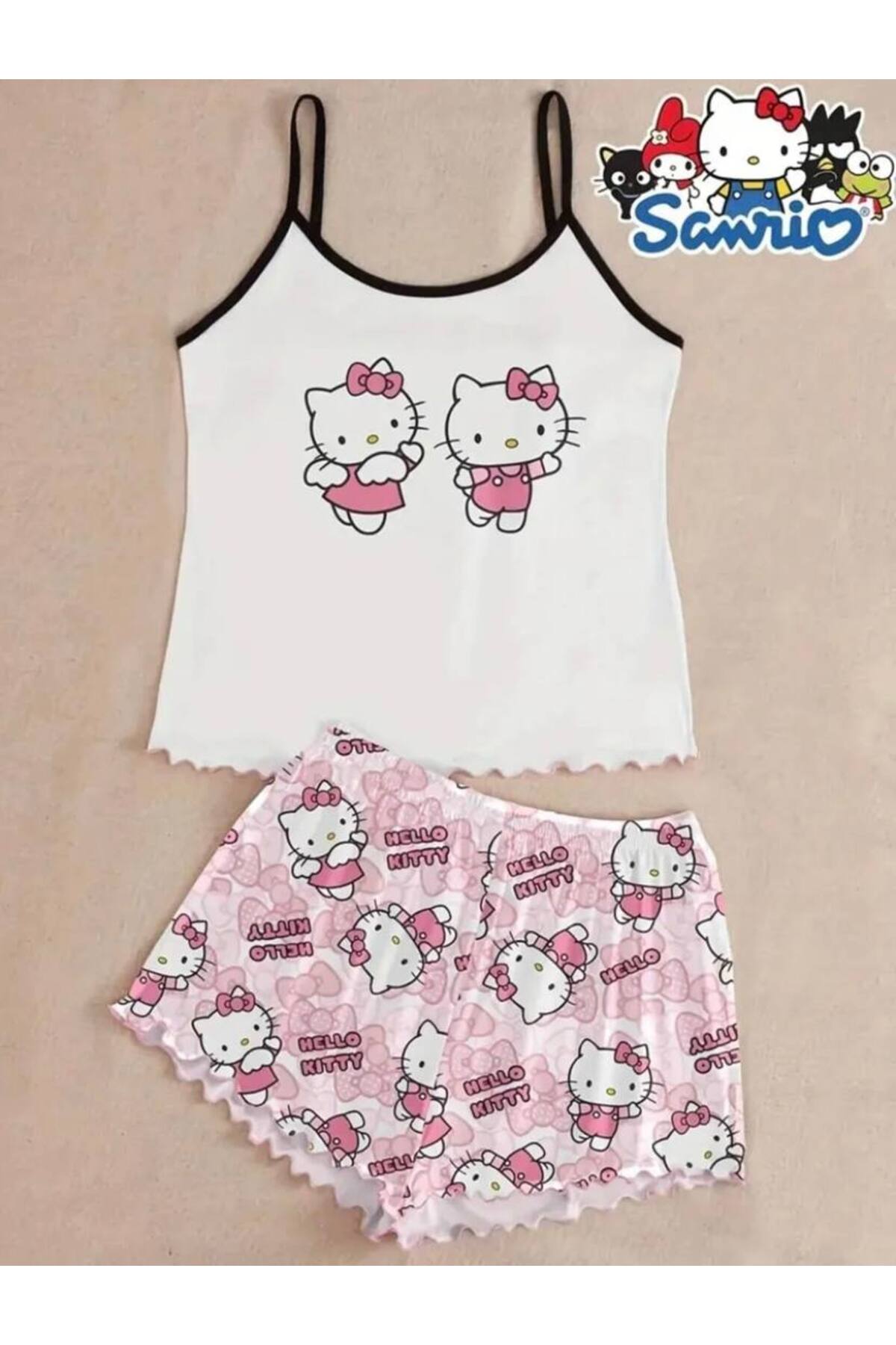 Hello Kitty 2 White Pajamas Set with Strap and Shorts