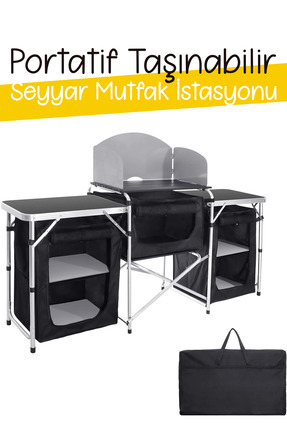 EFSANE KAMP - Portatif Taşınabilir Seyyar Mutfak İstasyonu - Tezgah, Dolap, O...
