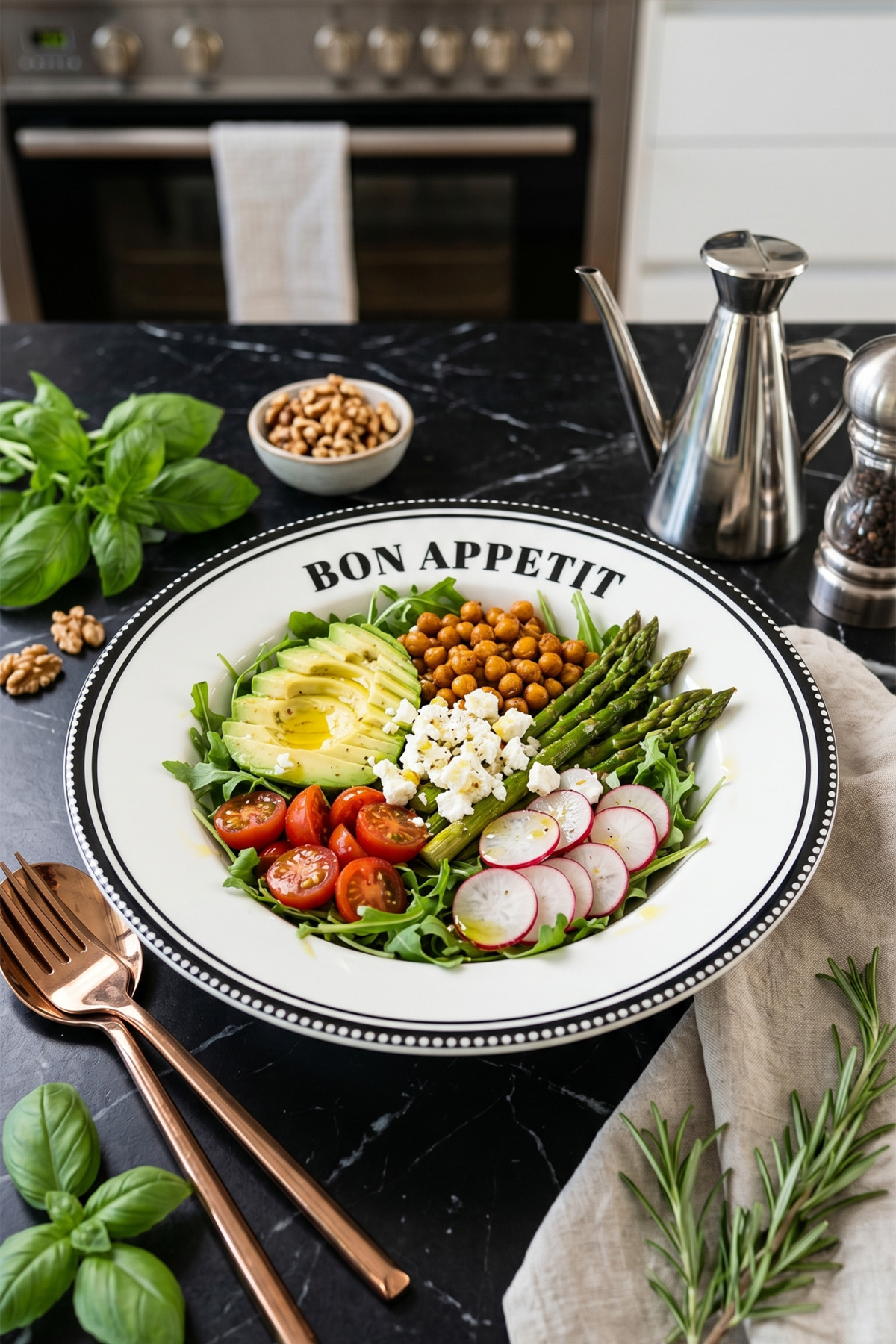 Bon Appetit Pasta and Salad Bowl (26 CM) - Black and White Serving Bowl, Large Deep Plate, Pasta Plate