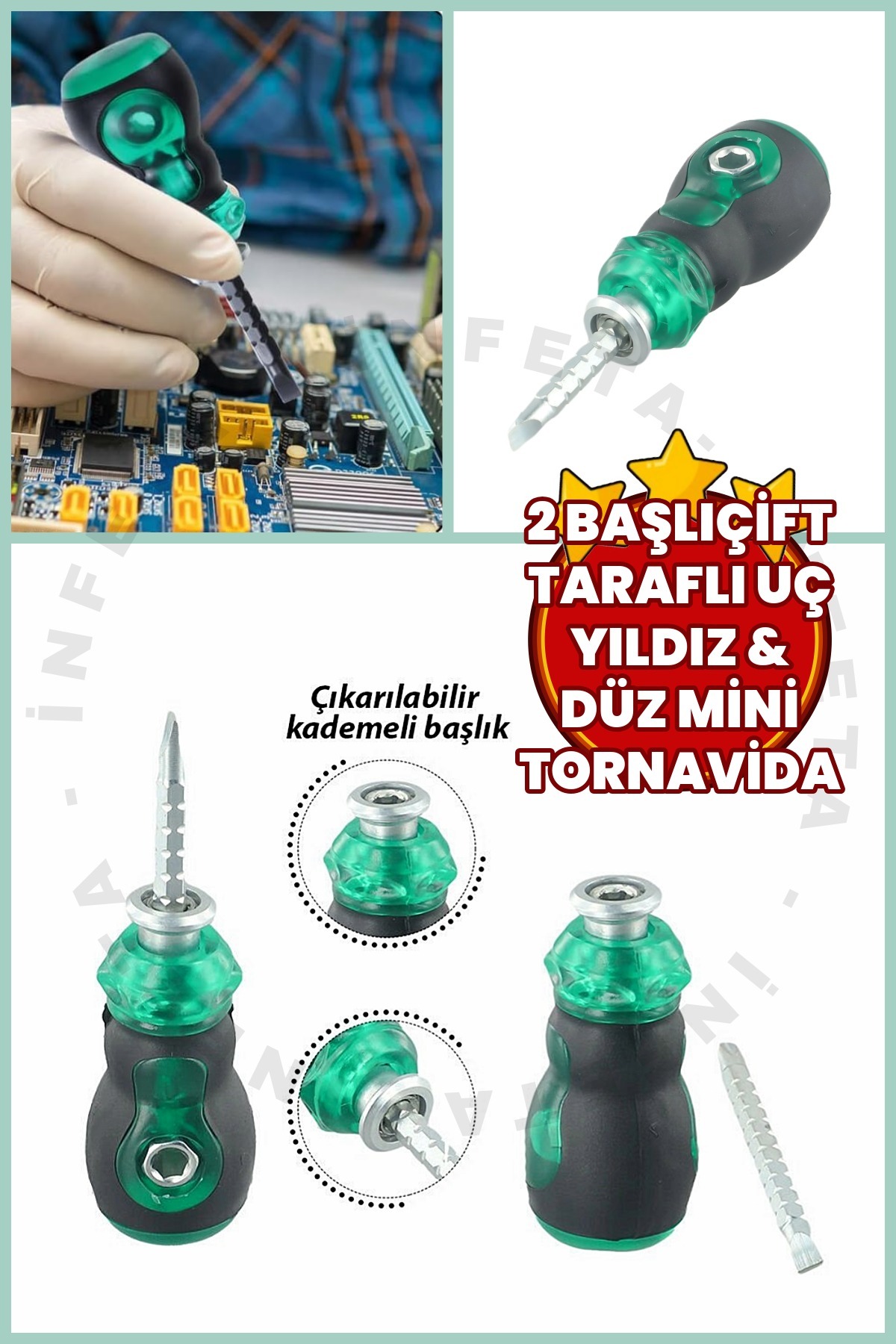 İnfeta 2'si 1 Arada Çift Taraflı Uç Mini Topaç Tornavida Tak Çıkar