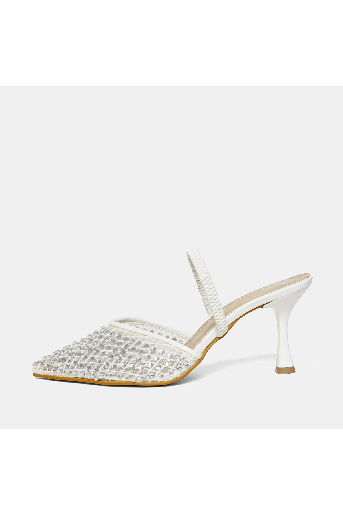 Stella Taşlı File Detaylı 8cm İnce Topuklu Slingback Abiye Ayakkabı