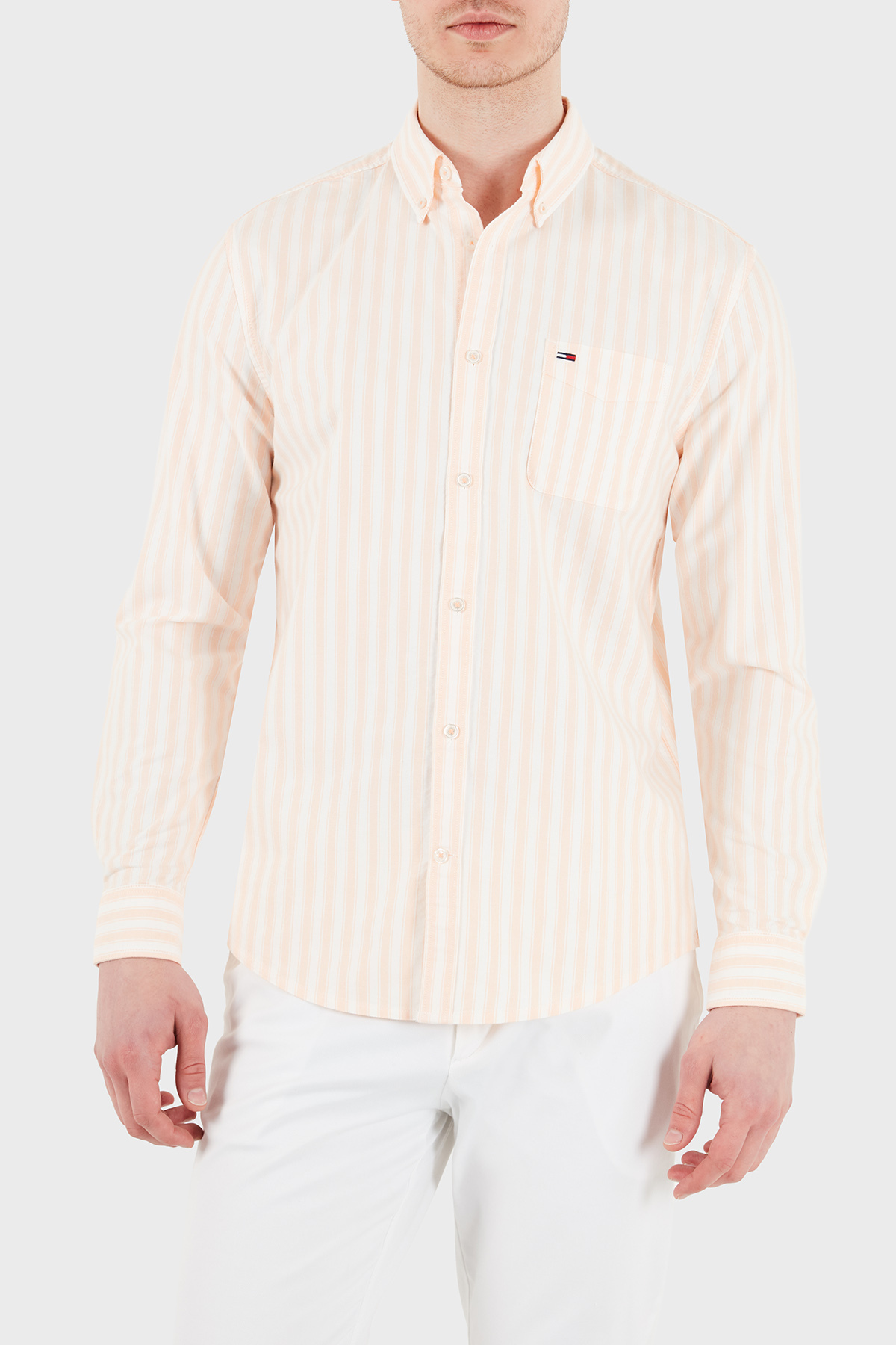 پیراهن مردانه راه راه نخی یقه کلاسیک معمولی آستین بلند DM0DM22790 SEV تامی جینز پیراهن Tommy Jeans