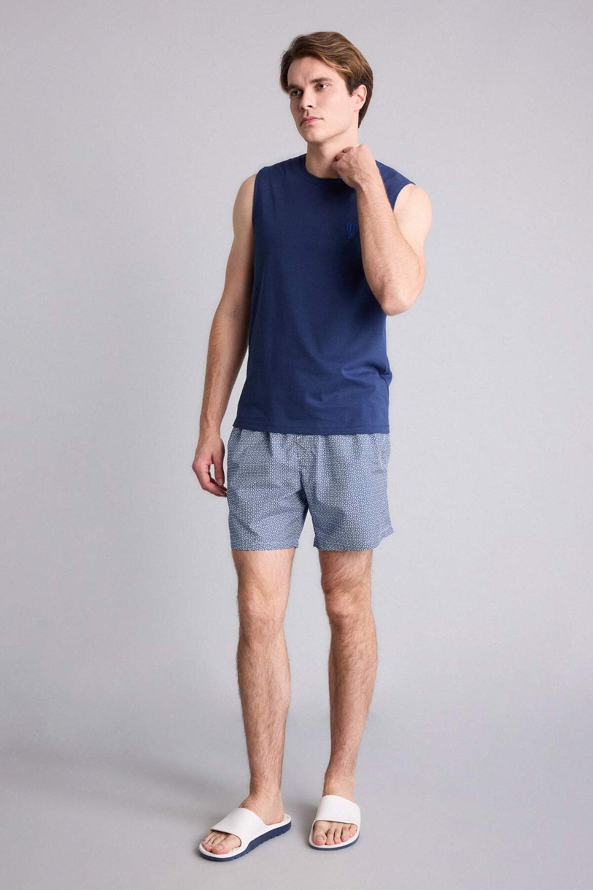 Defacto Regular Fit Printed Mesh Lined Short Length Swim Shorts G7108Ax26Hs