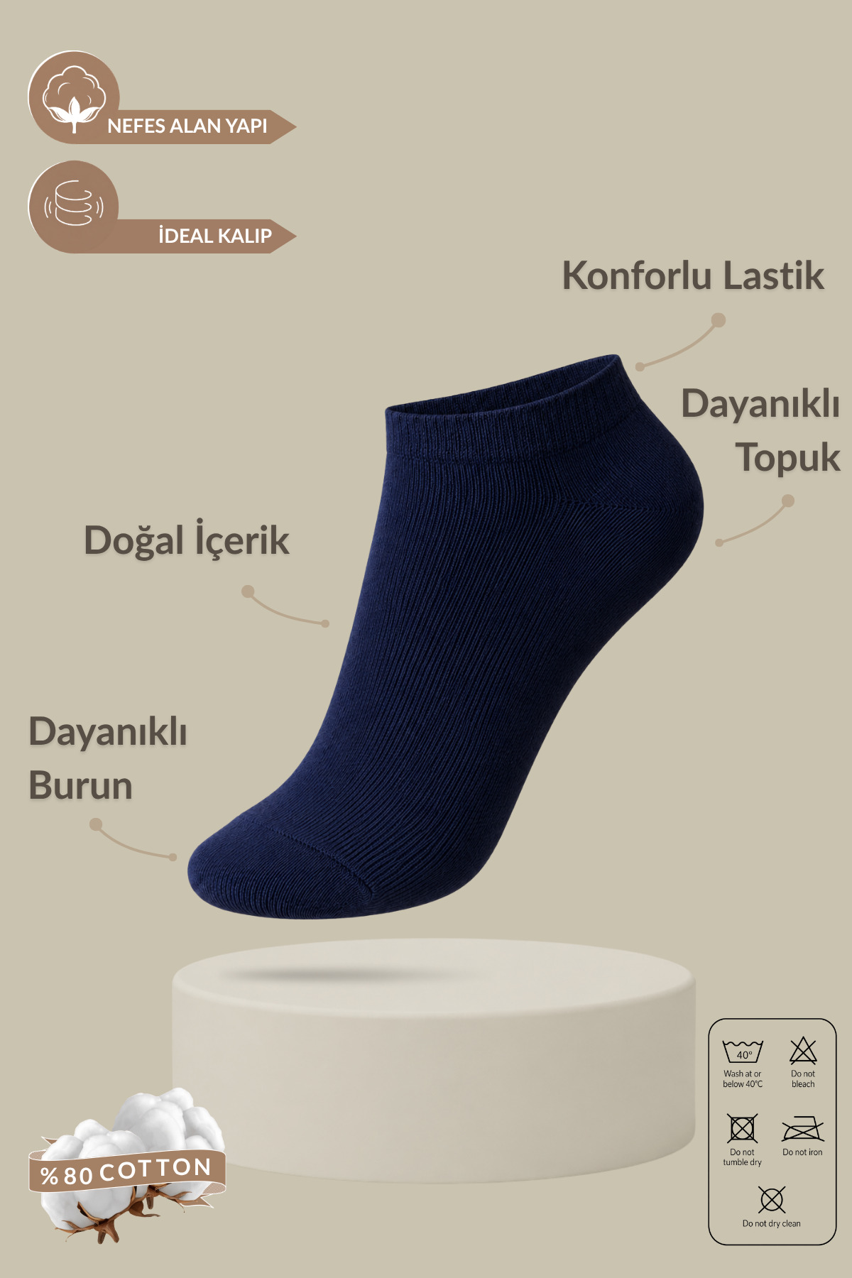 Orbis 7'li Erkek Pamuk Yoğun Yumuşak Patik Düz Çorap görsel 2