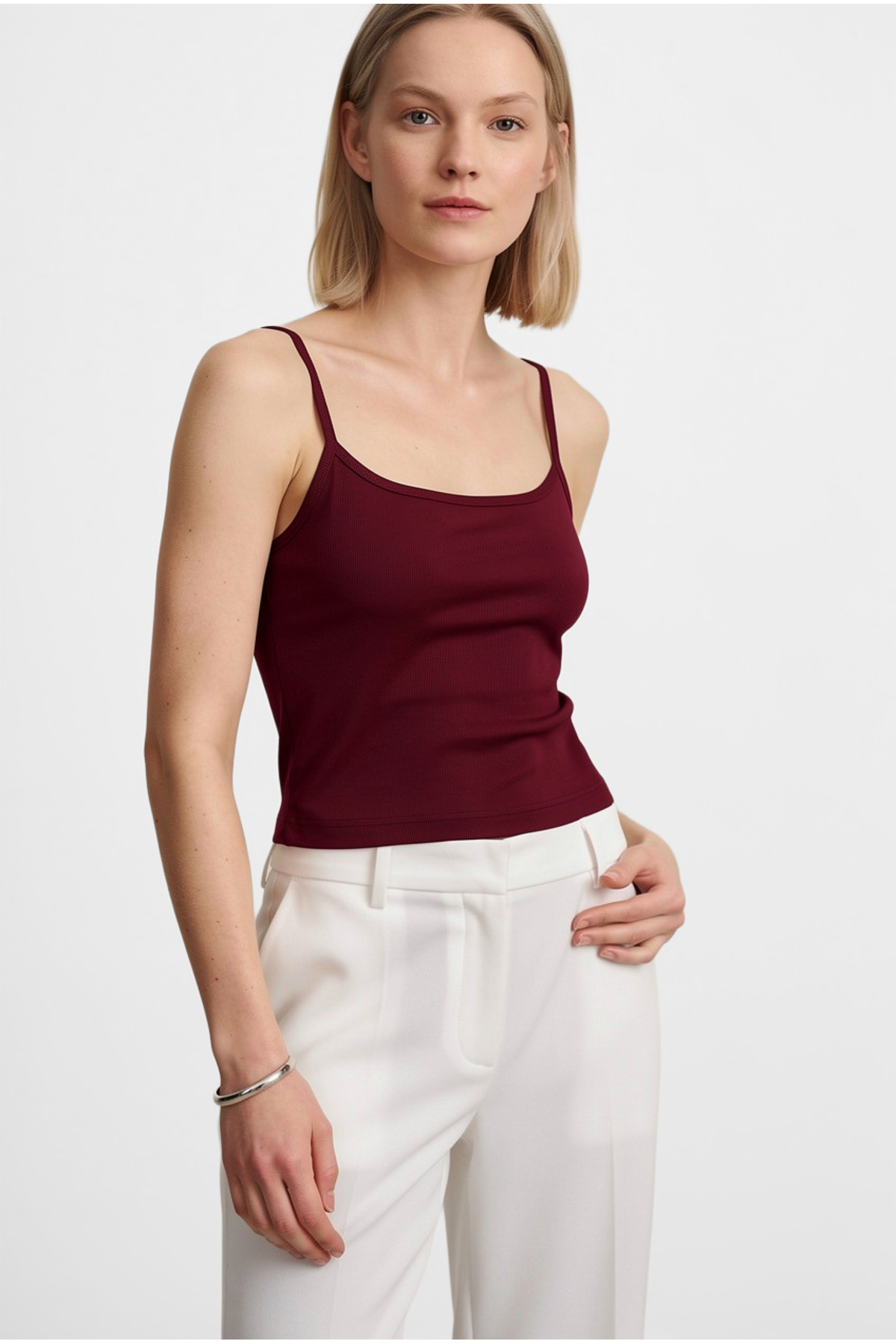 OLYNN  Bordo Ultra Premium Soft Askılı Bluz - Görsel 2