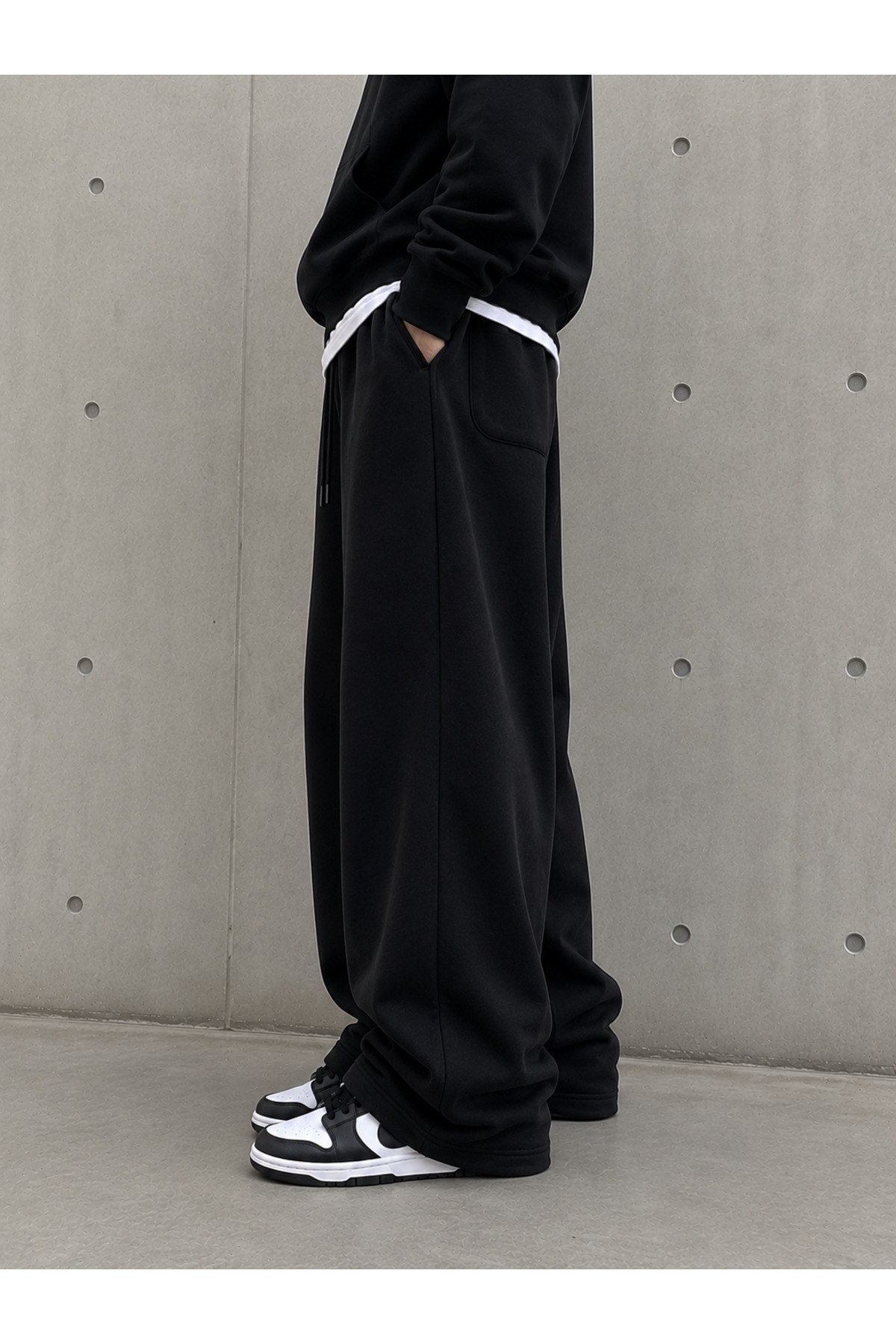 ADR MODA Unisex Siyah Yan Cepli Yüksek Bel Bol Paça Eşofman Altı görsel 3