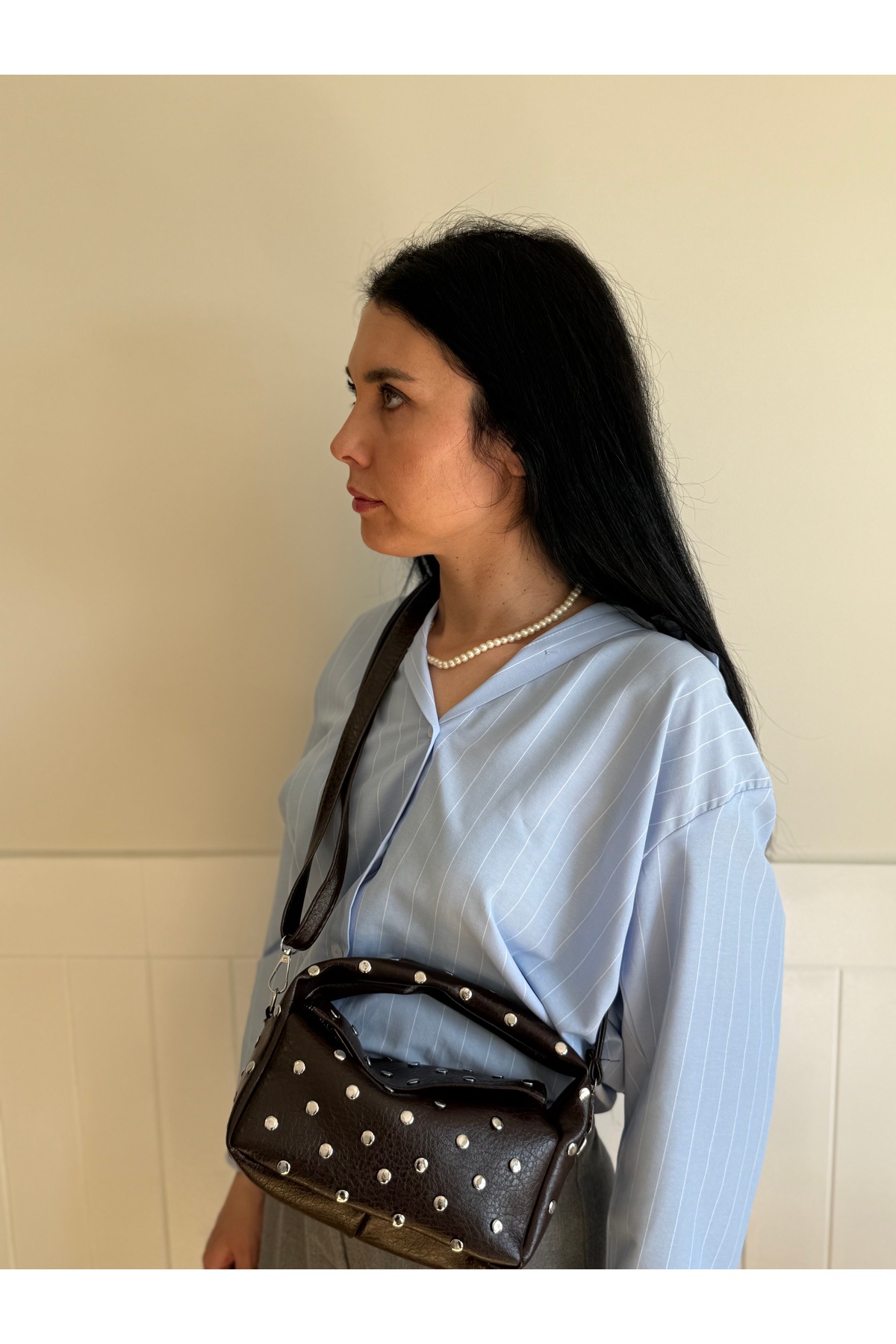 lalettobags Kadın Nila Model Zımbalı El & Omuz Çantası görsel 5