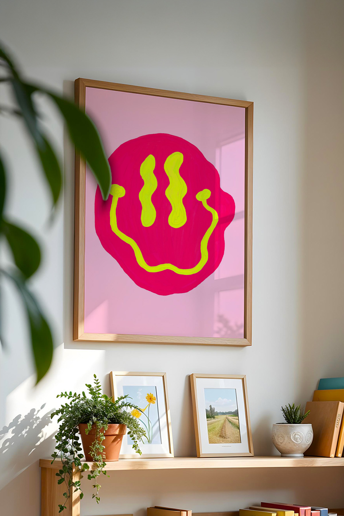 Neon Gülümseme Poster Renkli Minimal İllüstrasyon Duvar Tablosu Çerçevesiz