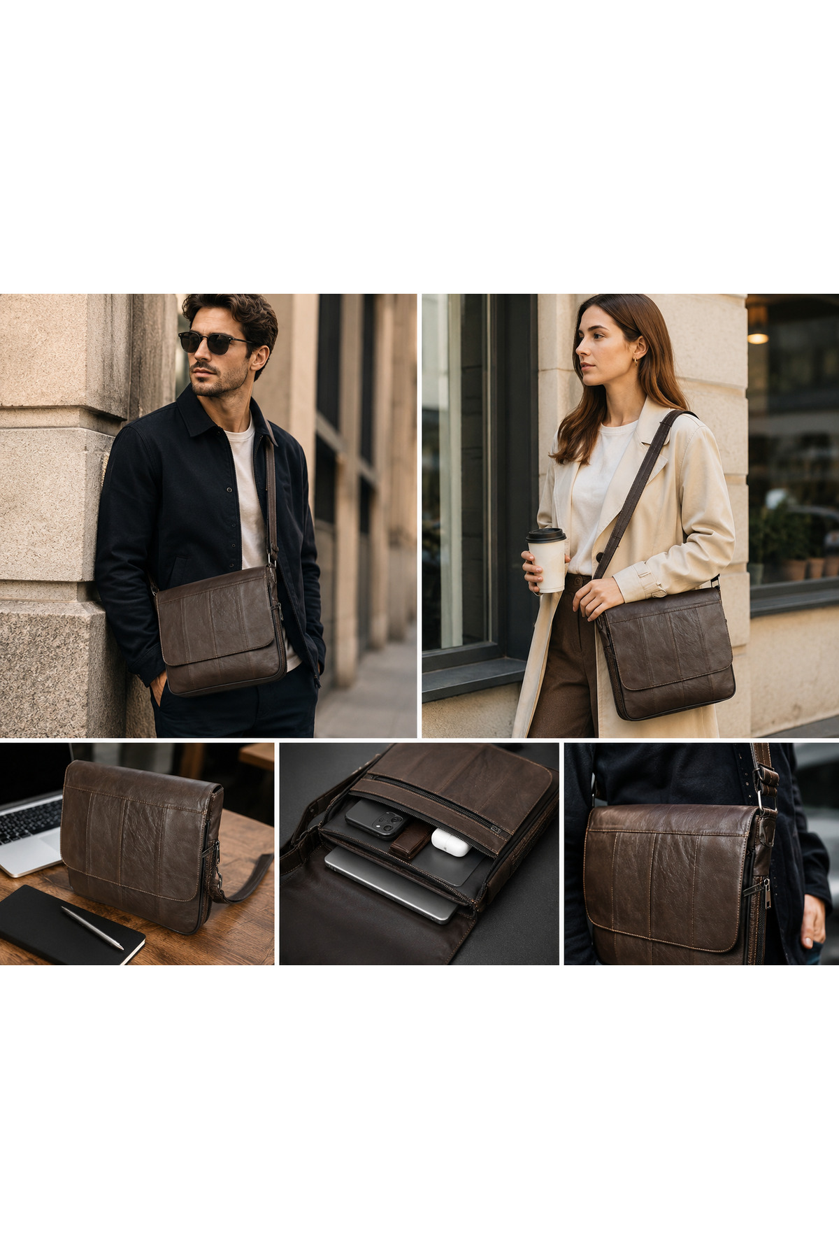 Sir Cliffson Crossman Hakiki Deri Unisex Körüklü Çapraz Postacı Çanta görsel 3