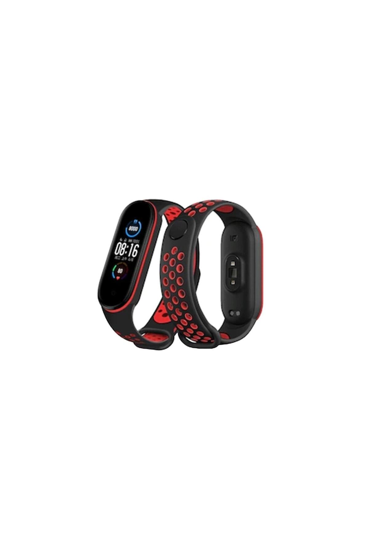 Xiaomi Mi Band 7 Spor Delikli Kordon - Siyah-kırmızı