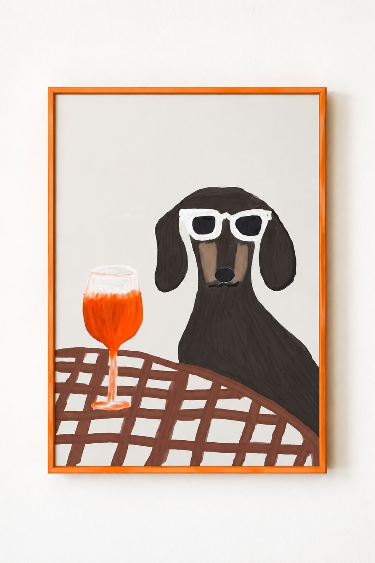 Şarap Kadehli Köpek Poster Minimal Mizahi Duvar Tablosu Çerçevesiz