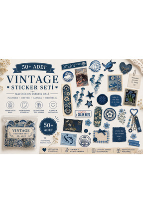 Minimaliz Studio Vintage Mavi Sticker 2'li Set