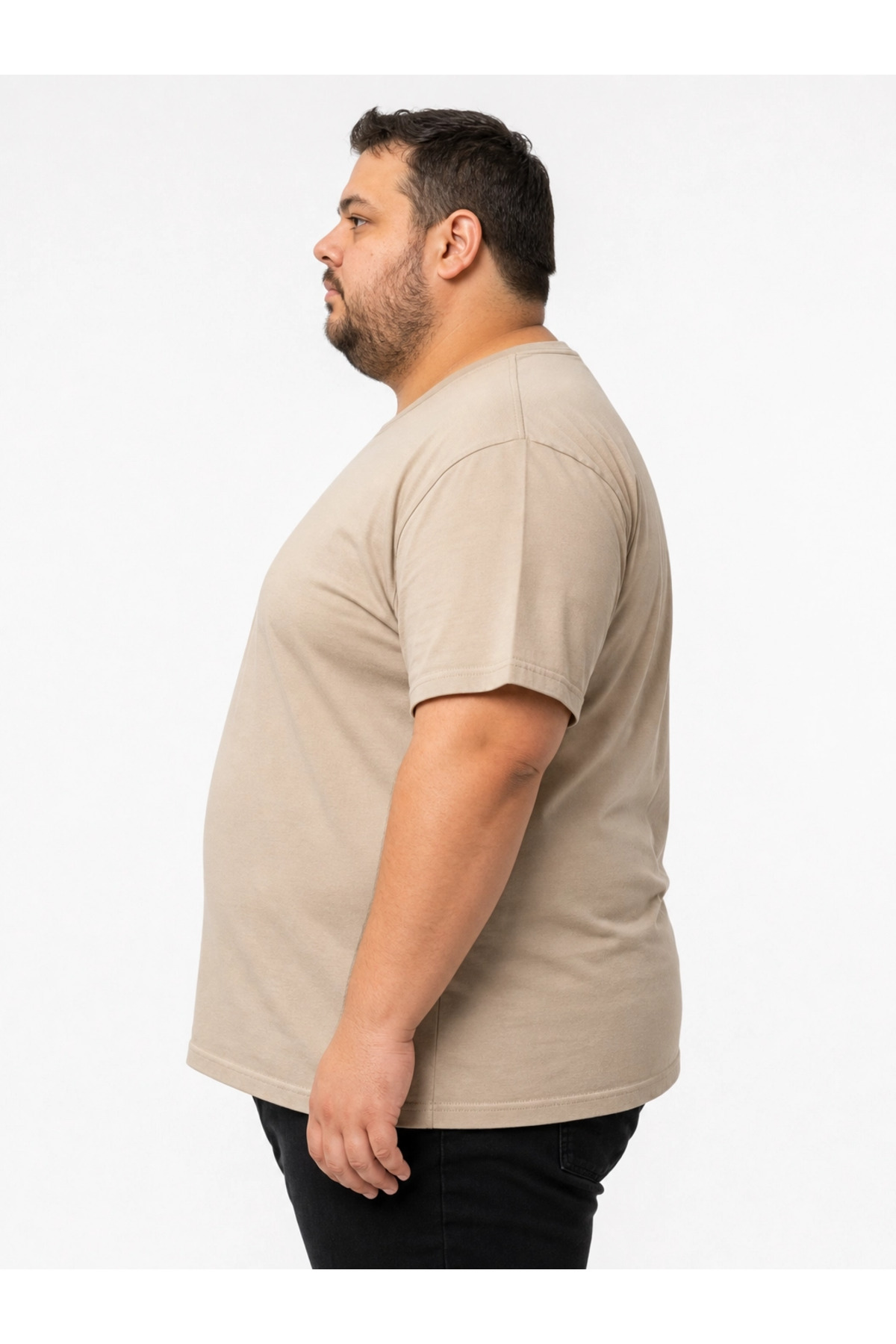brz braazi Bej Erkek Büyük Beden Pamuklu Likralı Bisiklet Yaka T-Shirt görsel 3