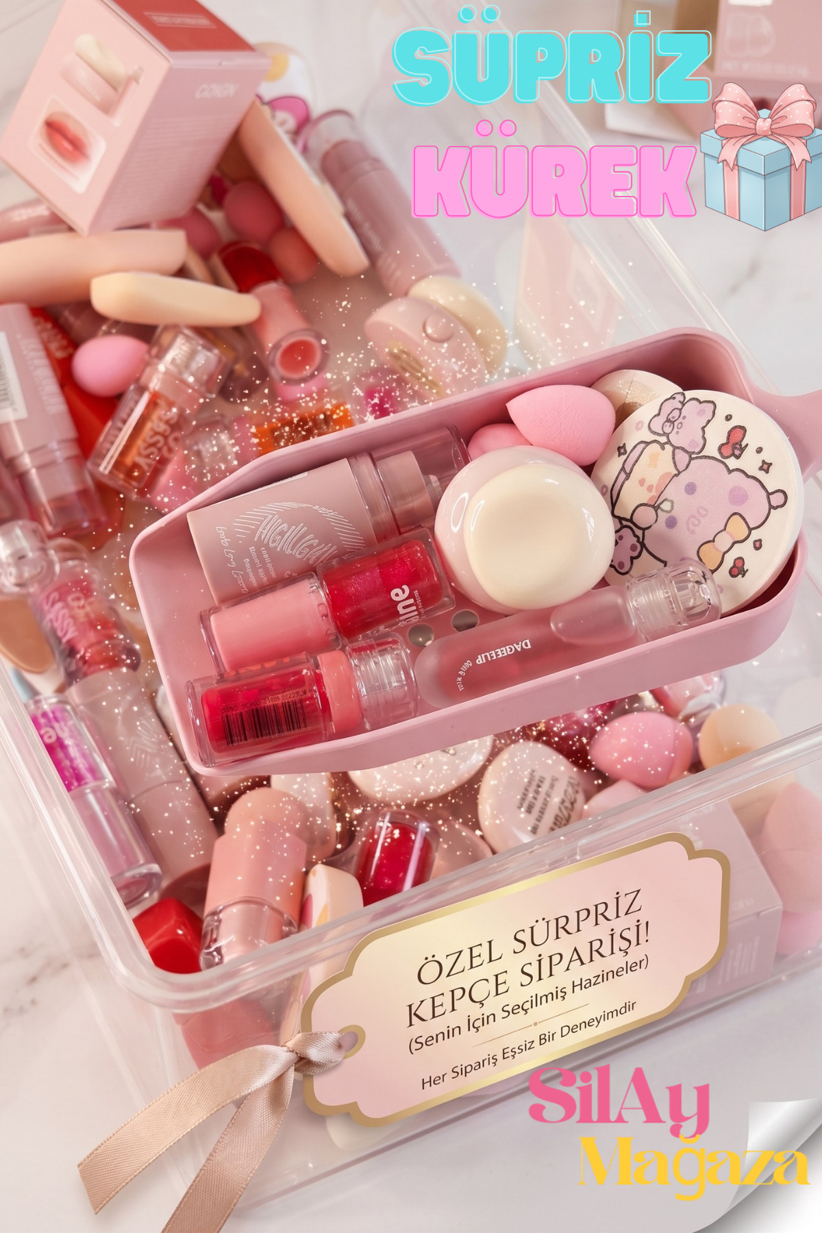 Silay mağaza Sürpriz Kürek Makeup Seti Kawai- Gloss, Jelly Gloss, Sıvı Allık, Highlighter Stick ve Sünger Seti - Fiyatı, Yorumları