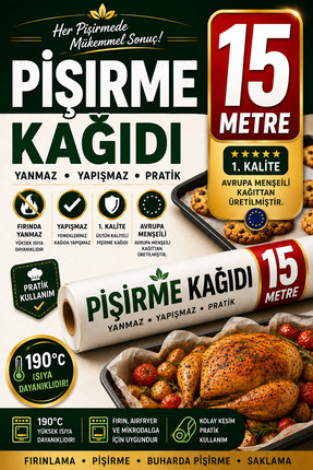 OPTİMEX 15 Metre Pişirme Kağıdı Yanmaz Yapışmaz 1. Kalite Avrupa Menşeili Yağ...