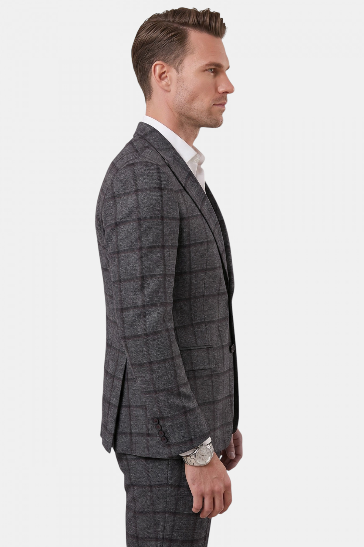 Antrasit Kare Desenli Slim Fit Erkek Takım Elbise – Çift Düğme Çift Yırtmaç 2’li Takım 2601812 — رنگارنگ OWEEY2601812 — تصویر 5 از 6