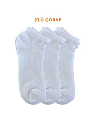 hür socks HÜR SOCKS-3 lü beyaz patik çorap