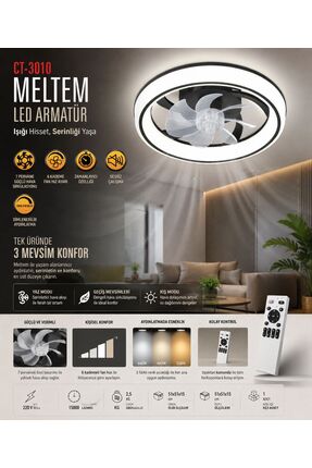 Cata CT-3010 Meltem Kumandalı LED Tavan Vantilatörü 3 Renk Sessiz Çalışma Zam...