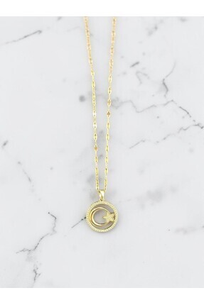 Nur atelier Ay Yıldız Gold Renk Taşlı Kadın Kolye Minimal Şık Tasarım