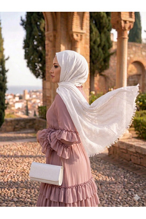 Nazellaa Aya Serisi Düz Aya ince Pamuk Şal Beyaz