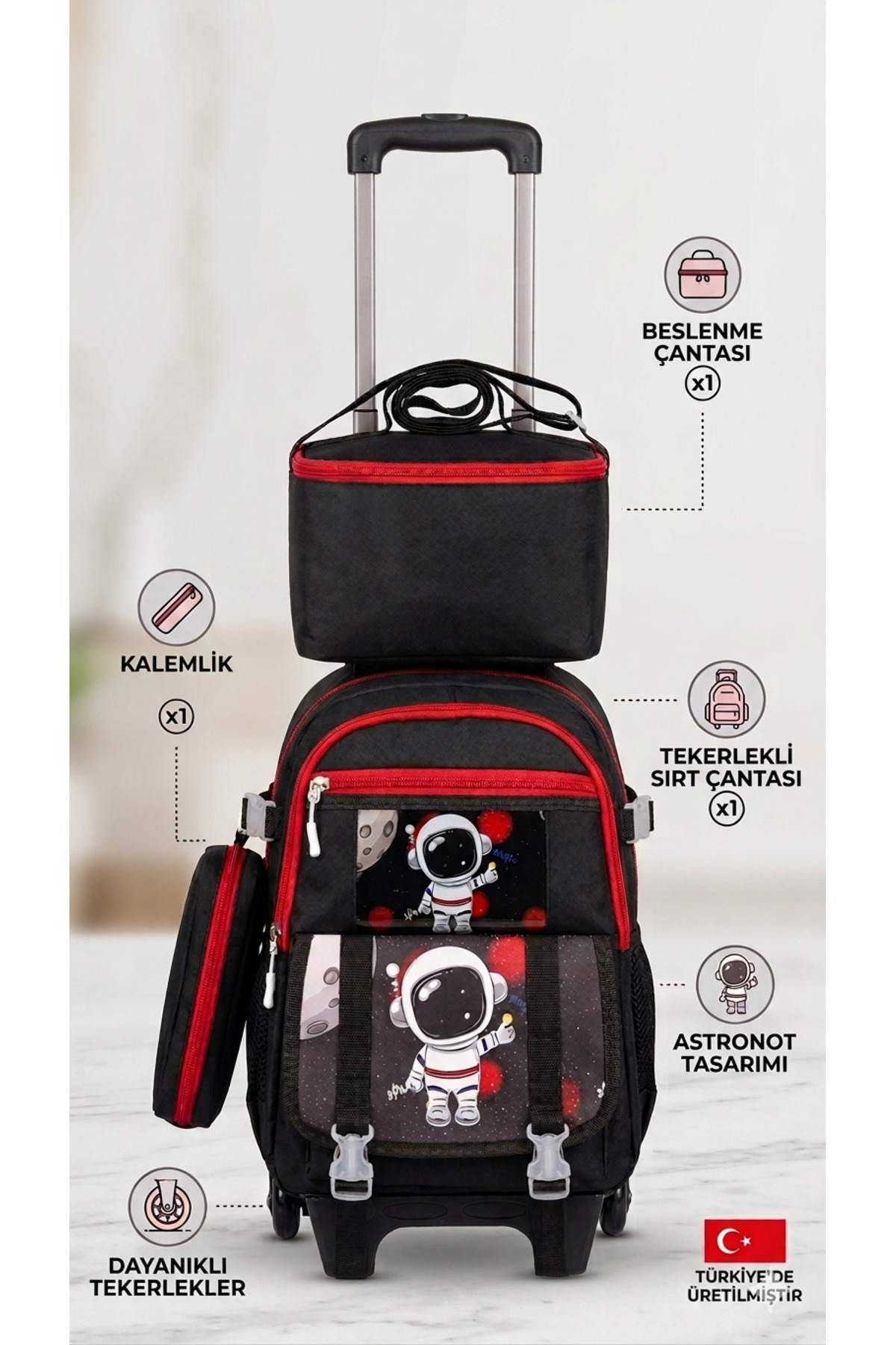 M.Blade 2-Stage Wheeled Backpack with Character Pattern for Boys, Set of 3, Elementary School Backpack, 40*27*17cm