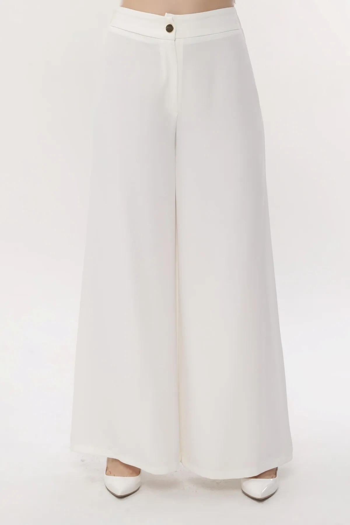 Wide Leg Palazzo Pants Crep Fabric Elastic Waist Casual Cut Women
