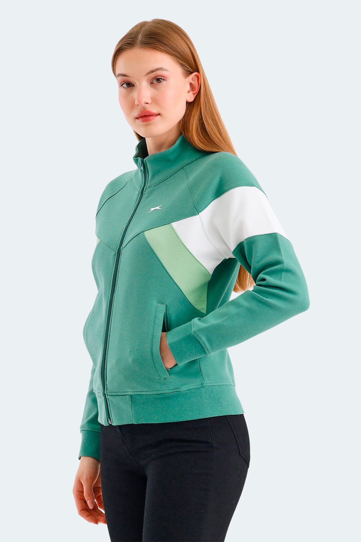 Slazenger VICTORY 2 li set Kadın Fermuarlı Dik Yaka Cepli Yeşil - Siyah Sweatshırt görsel 7