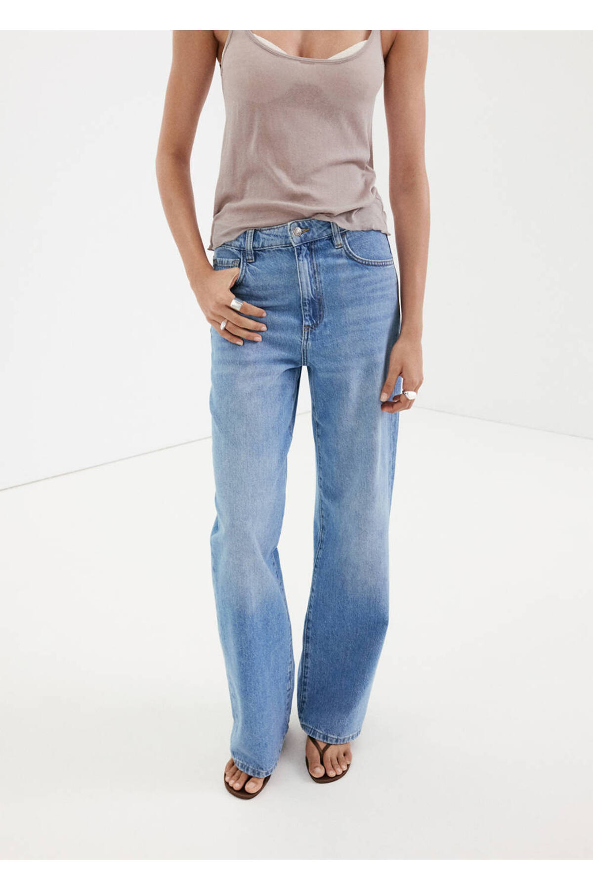 MANGO Woman Danila wide leg yüksek belli jean görsel 6