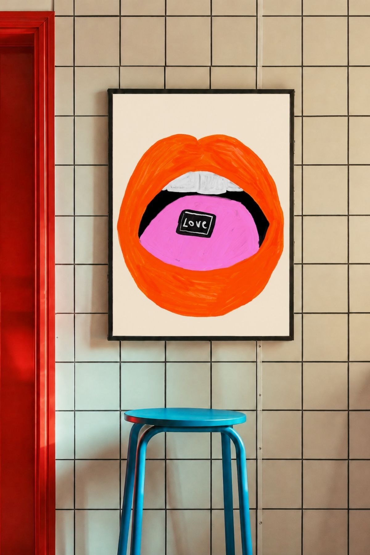 Dudak ve Aşk Temalı Poster, Pop Art İllüstrasyon Çerçevesiz