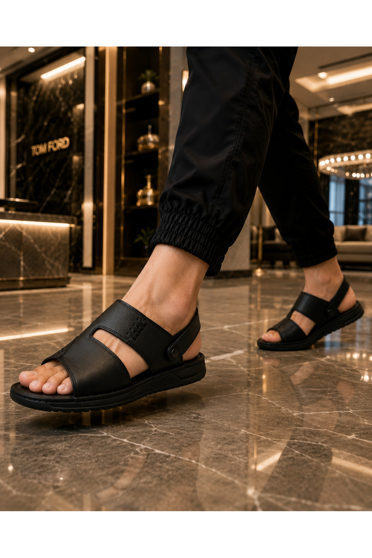 Cooka Shoes Erkek Siyah Hakiki Deri Sandalet Terlik – İç Dış %100 Deri, Konforlu ve Şık Günlük Kullanım