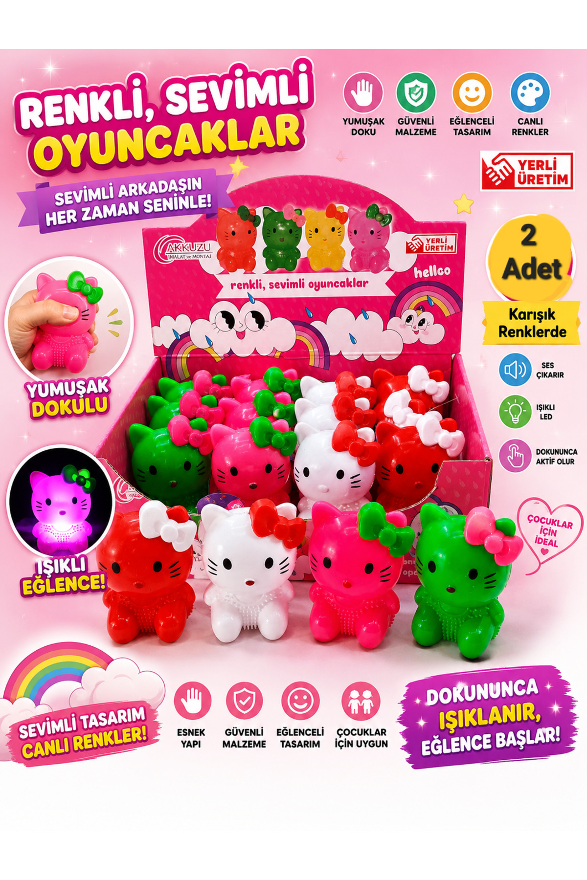 TOYSTAR 2 Adet Sesli Işıklı Plastik Hello Kitty Oyuncak