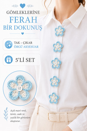 NEHOLİA El Örgüsü Gömlek Ceket Aksesuarı 5'li Set Çiçek Broş Tak Çıkar Düğme ...